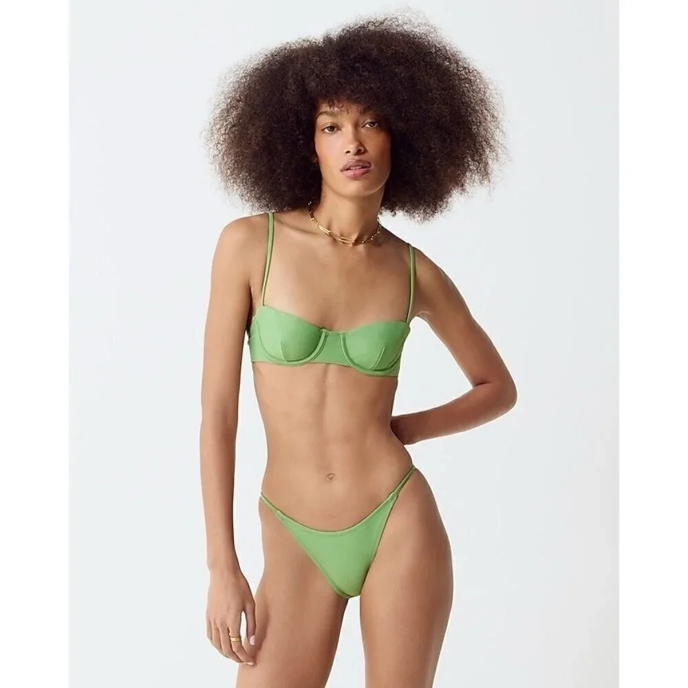 J Crew Womens Balconette Underwire Bikini Top Sz 32C Rustic Willow Green $75